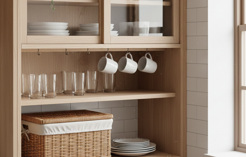おしゃれに見せながら食器をほこりから守る収納アイデア
