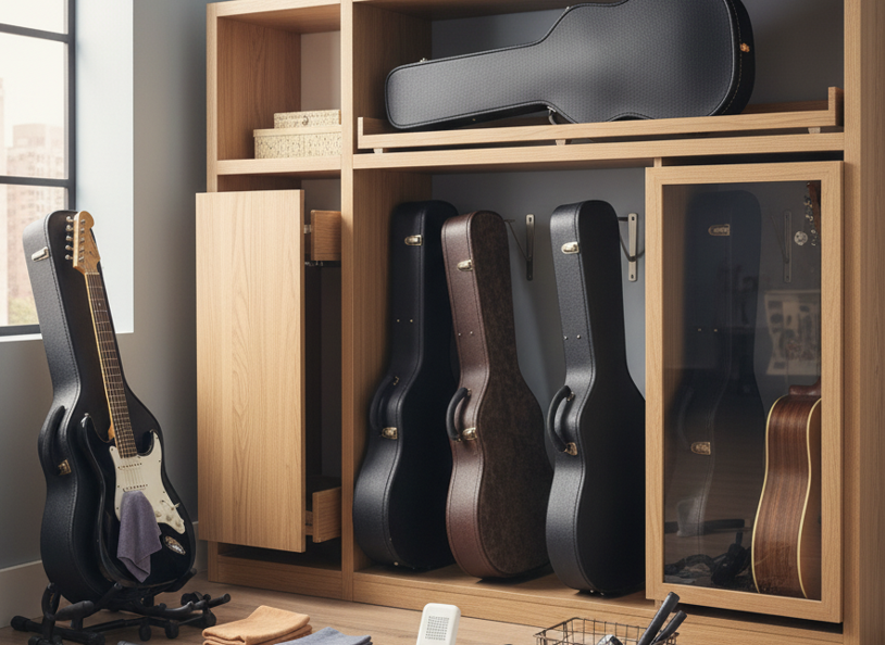 ギターをケースごと安全に保管するための収納アイデアとグッズ