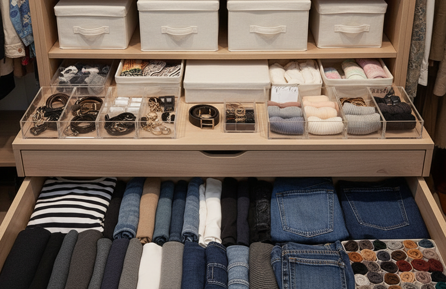 折戸クローゼットの収納テクニック|隠れたデッドスペースを活かすコツ 9 小物や衣類を整理して見栄えよく収納するテクニック