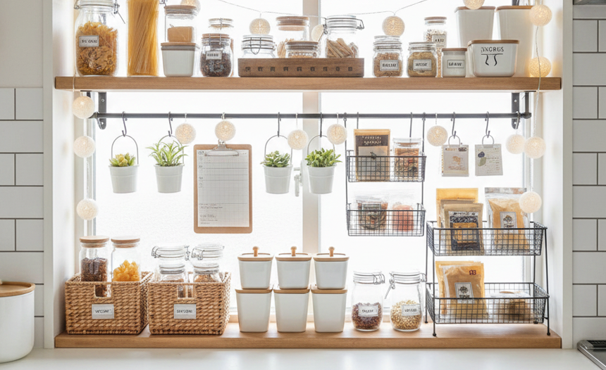 キッチンの出窓収納を100均でおしゃれに活用するアイデア10選 7 出窓収納を100均でおしゃれに整理するアイデア